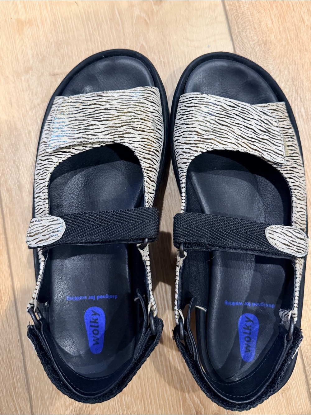 Wolky Woman’s Jewel Sport Sandal Cream,Gold and Black Zebra-Print Straps